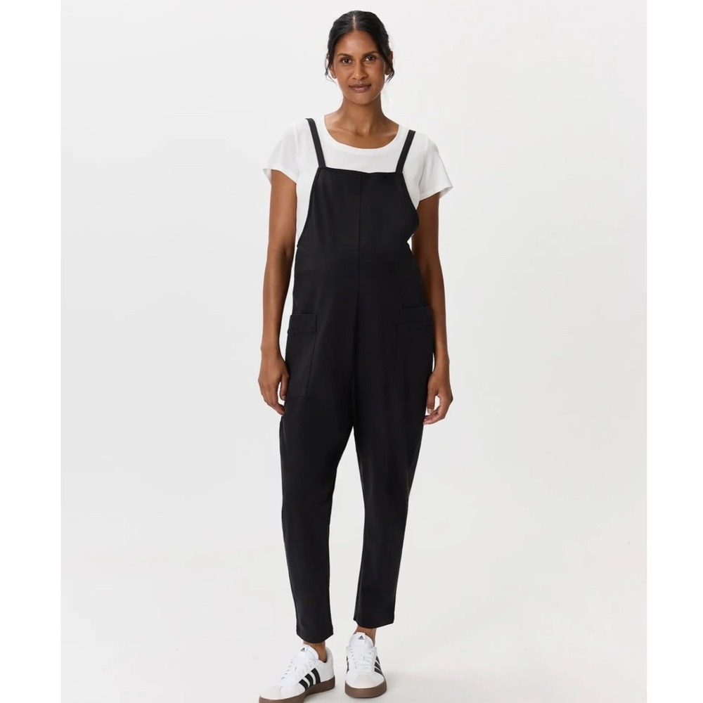 Quince Maternity Organic Cotton Stretch Overalls Black Sz L Jumpsuit Minimalist